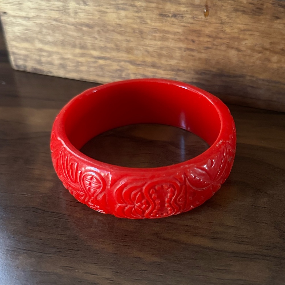 Carved Red Bangle Bracelet